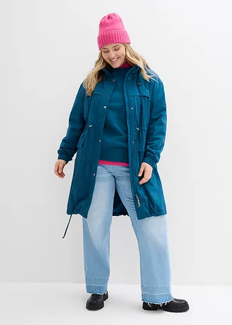 Trench parka met grote zakken, Kleur: blauwpetrol