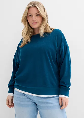Longsleeve van badstof, Kleur: blauwpetrol