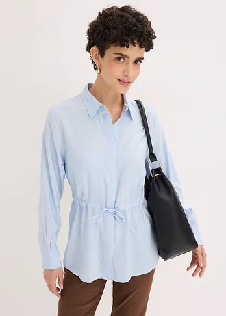 Chemisier en popeline à plis couchés • bleu poudré • Boutique bonprix