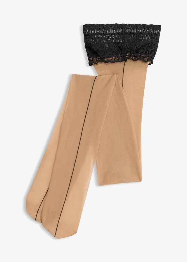 Bas autofixants avec dentelle 20D, Couleur: beige clair/noir