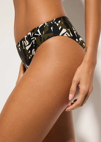 Figi bikini (2 pary), gładkie i z nadrukiem • czarny+biel wełny-czarny-oliwkowy z nadrukiem • sklep bonprix