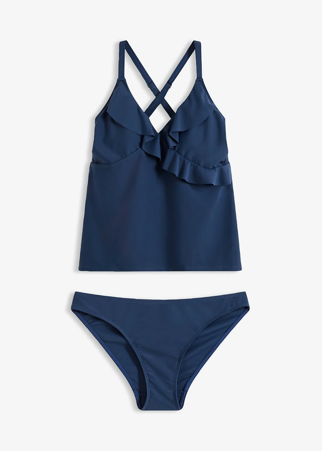 Tankini z falbanką (kompl. 2-cz.) • ciemnoniebieski • sklep bonprix