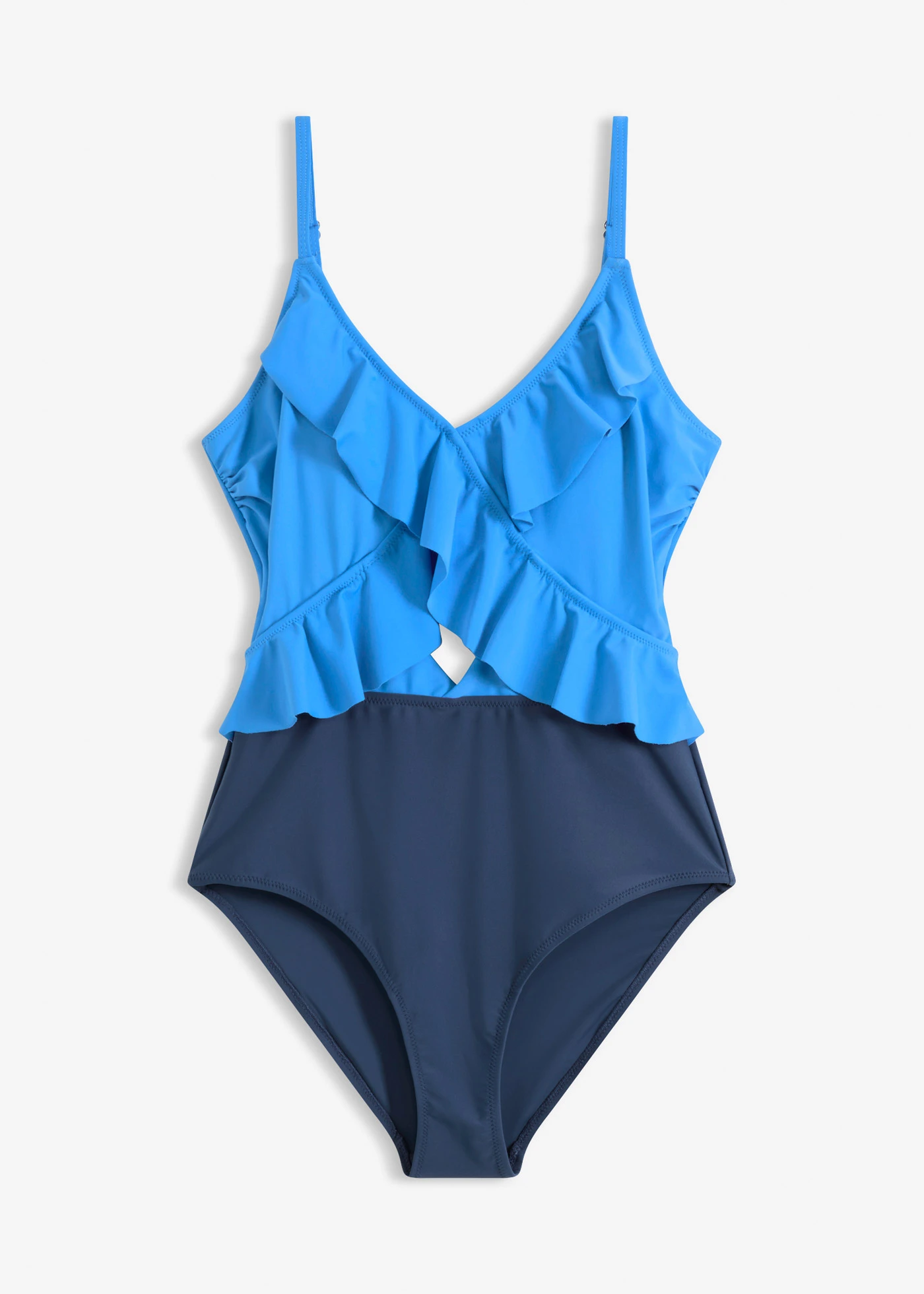 Costum de baie cu decupaj și volane • albastru oțel/bleumarin • magazin bonprix