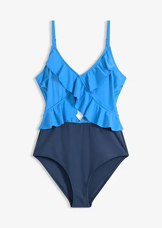 Badpak met cut-out en volants • staalblauw/donkerblauw • bonprix online shop