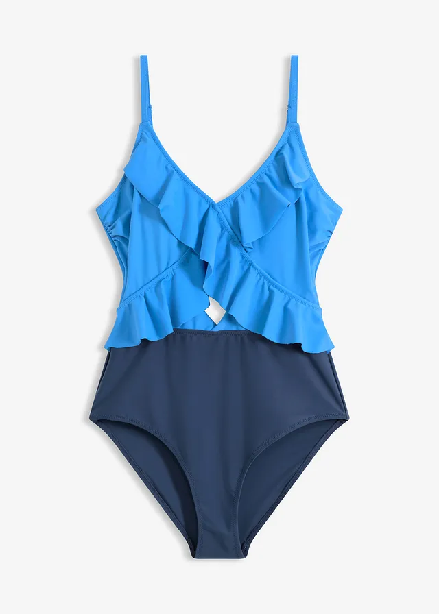 Costum de baie cu decupaj și volane