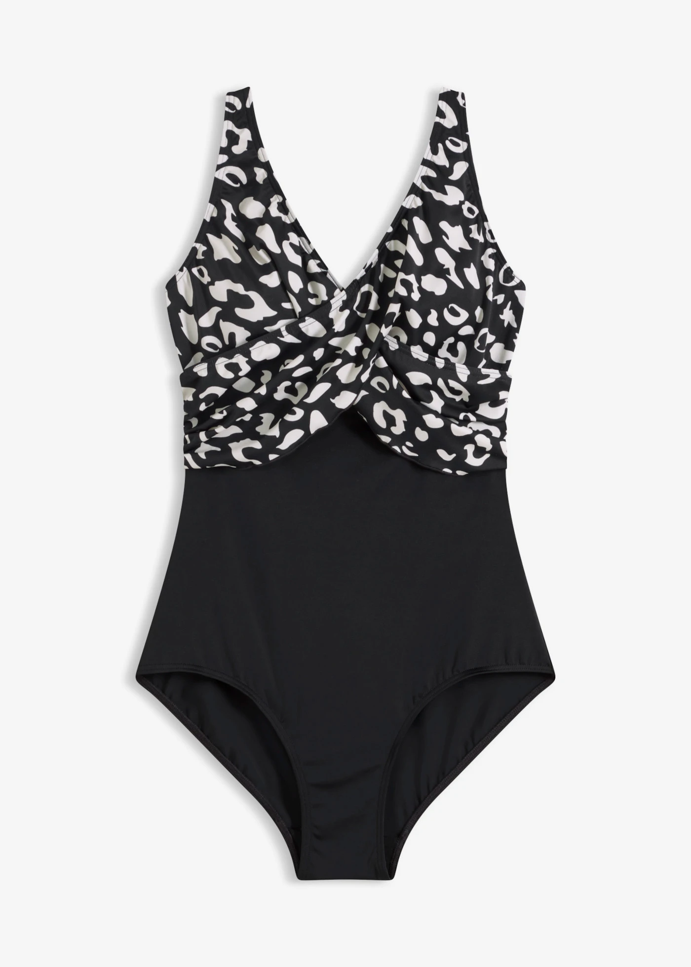 Costum de baie întreg cu aspect petrecut • negru-bej cu imprimeu • magazin bonprix