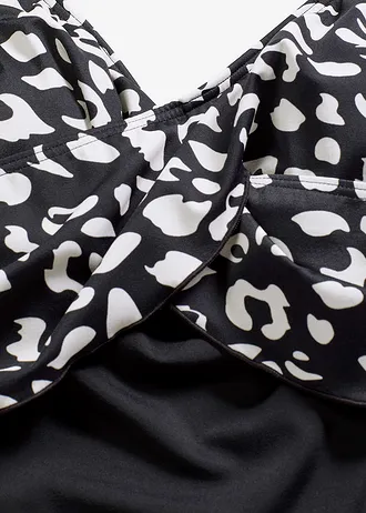 Jednodílné plavky se zavinovacím vzhledem • černo-béžová s potiskem • bonprix obchod