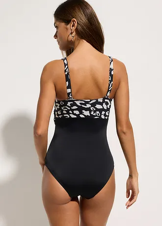 Badpak in wikkellook • zwart-kiezelgrijs gedessineerd • bonprix online shop