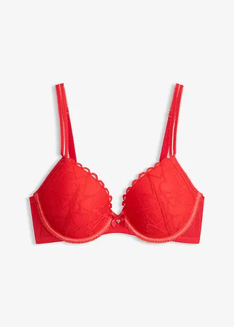 Soutien-gorge à coques en dentelle cœurs, Couleur: rouge salsa