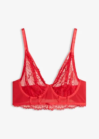 Soutien-gorge long en broderie, Couleur: rouge salsa