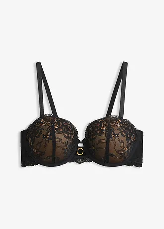 Soutien-gorge balconnet avec dentelle florale, Couleur: noir-marron clair
