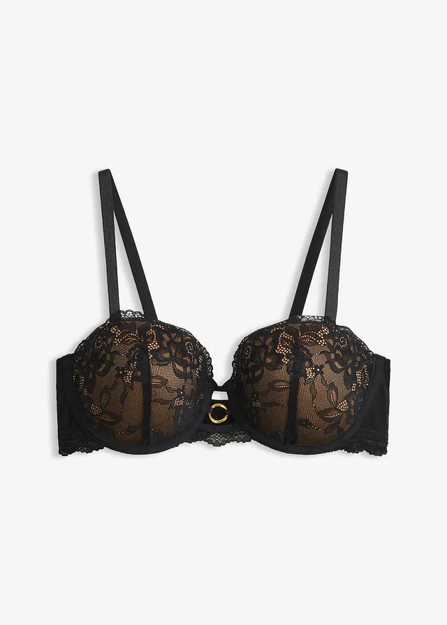Soutien-gorge balconnet avec dentelle florale • noir-marron clair • Boutique bonprix