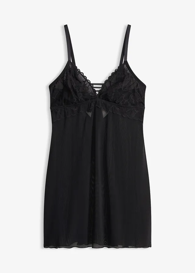 Slipdress zonder beugels, met kant met hartjes • zwart • bonprix online shop