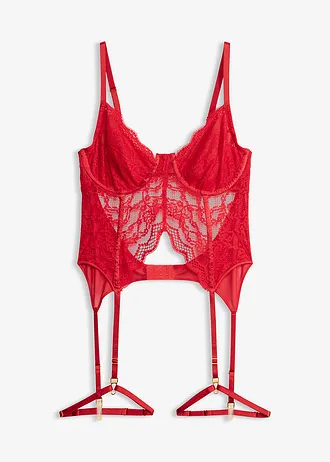 Bustier van zacht kant, Kleur: salsarood