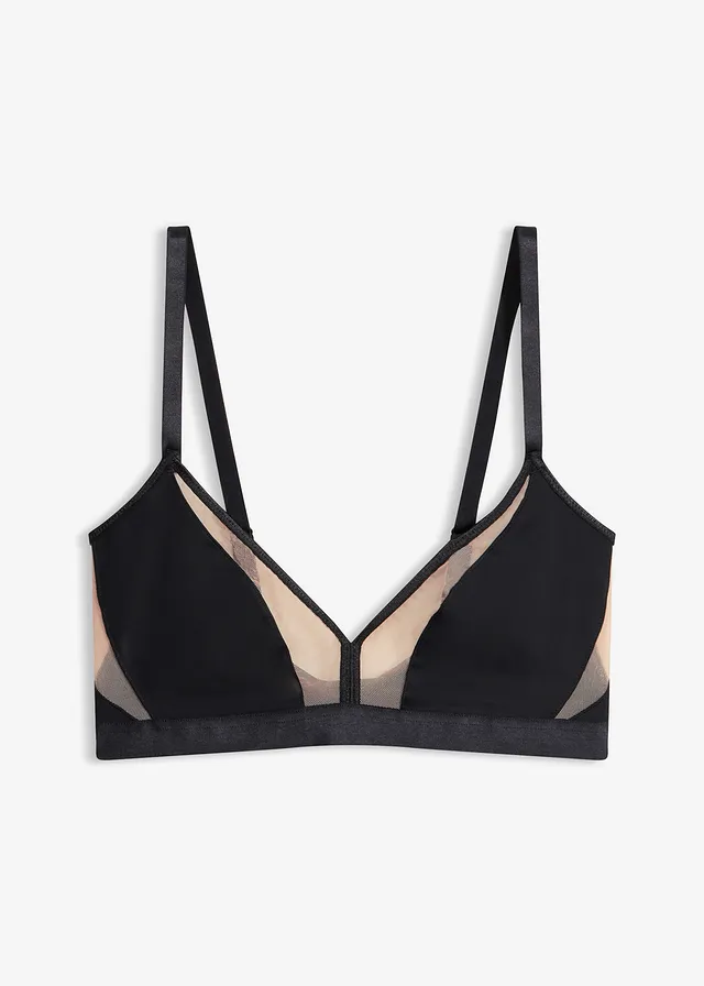 Bralette zonder beugel met transparante inzetstukken, Kleur: zwart-lichtbruin