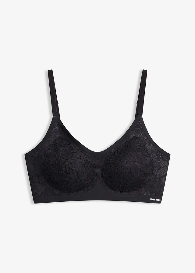 Sutien Feel Comfort vătuit, fără armătură, cu dantelă • negru • magazin bonprix