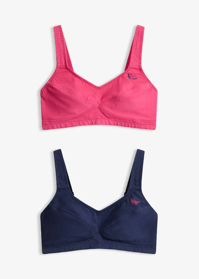 Lot de 2 soutiens-gorge coton sans armatures • rose magnolia + bleu marine • Boutique bonprix