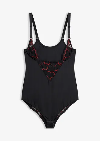 Corrigerende body met kant, Kleur: zwart-salsarood