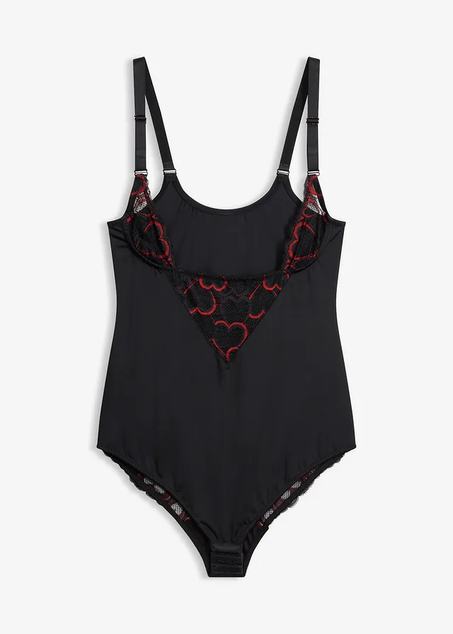 Corrigerende body met kant, Kleur: zwart-salsarood