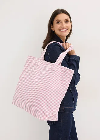 Taška Shopper Canvas, vichy karo • slezová-biela vlna károvaná • obchod bonprix