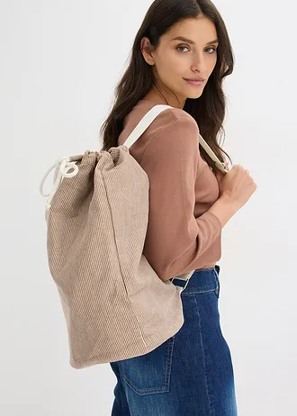 Sac à dos en toile rayée • marron-blanc nacré • Boutique bonprix