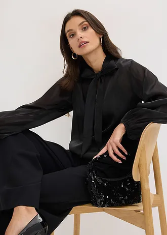 Bluză cu fundă • negru • magazin bonprix