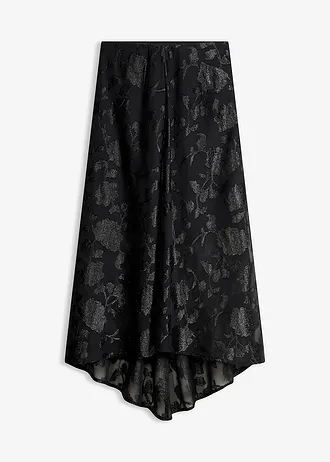 Maxi rok met asymmetrische onderrand, Kleur: zwart
