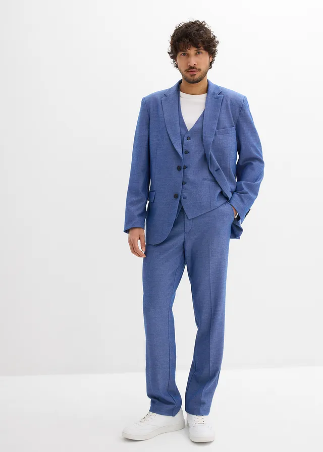 Pak met gilet, regular fit (3-dlg. set), Kleur: blauw mêlee