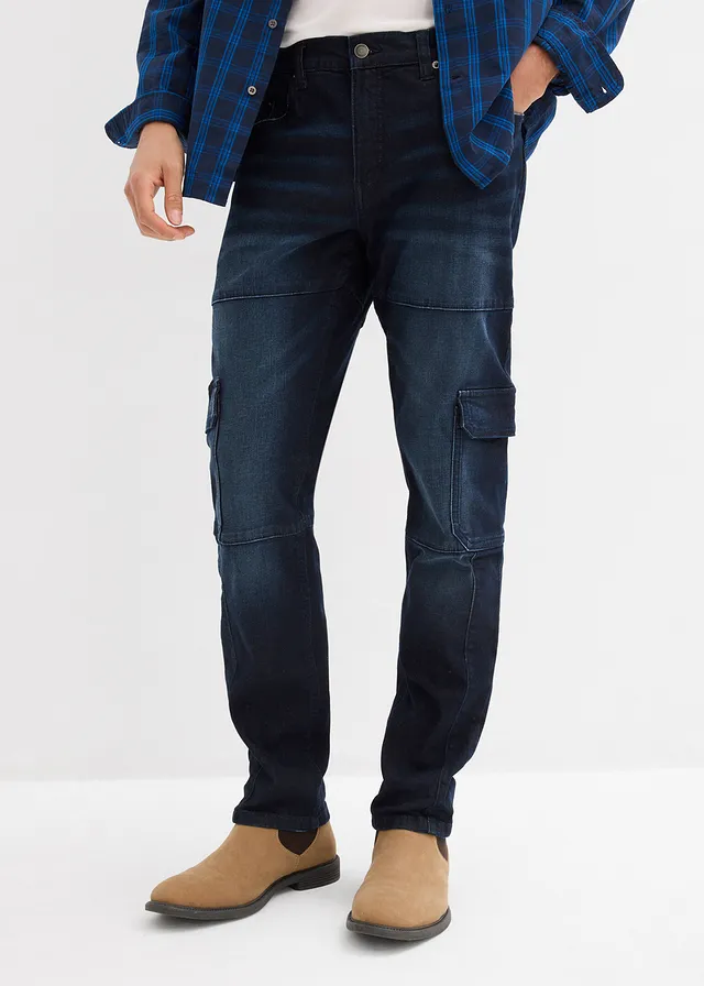 Jean slim extensible poches cargo, droit • bleu foncé denim used • product-page.page-title-suffix