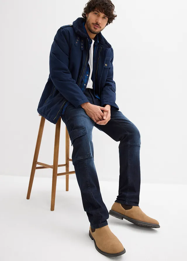 Slim fit cargo stretch jeans, straight • donkerblauw denim used • product-page.page-title-suffix