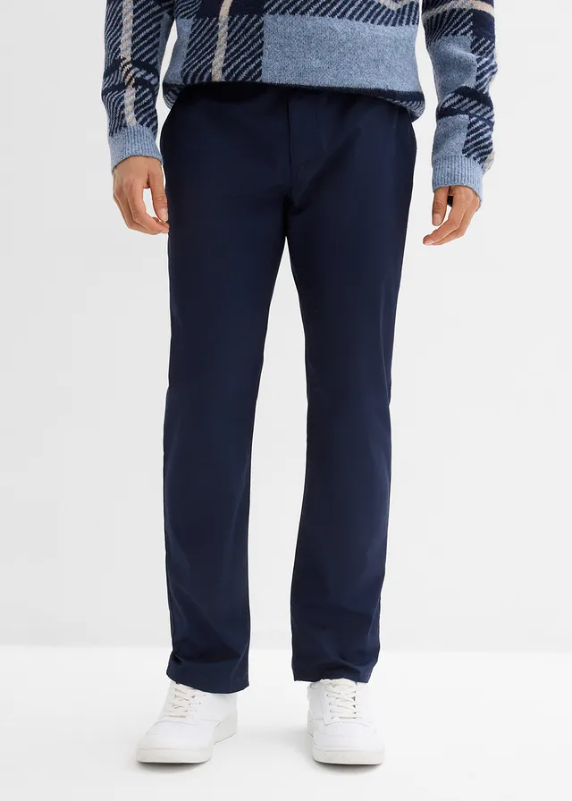 Regular fit stretch chino met comfortabele tailleband en riem, straight, Kleur: donkerblauw