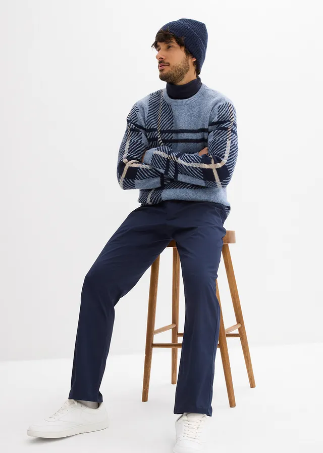 Regular fit stretch chino met comfortabele tailleband en riem, straight • donkerblauw • product-page.page-title-suffix