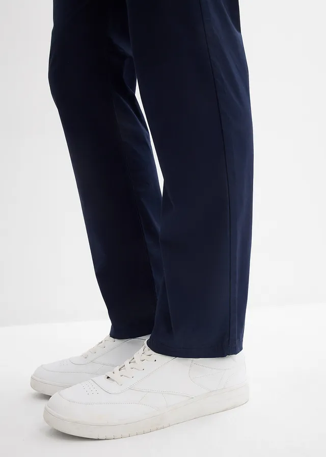 Spodnie chinosy o kroju regular fit z elastyczną gumką w talii i paskiem, straight • ciemnoniebieski • sklep bonprix