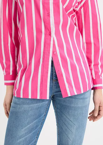 Bluză tip cămașă din poplin de bumbac • roz-pinklady cu dungi verticale • magazin bonprix