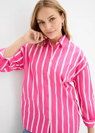 Bluză tip cămașă din poplin de bumbac • roz-pinklady cu dungi verticale • magazin bonprix