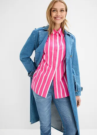 Bluză tip cămașă din poplin de bumbac • roz-pinklady cu dungi verticale • magazin bonprix