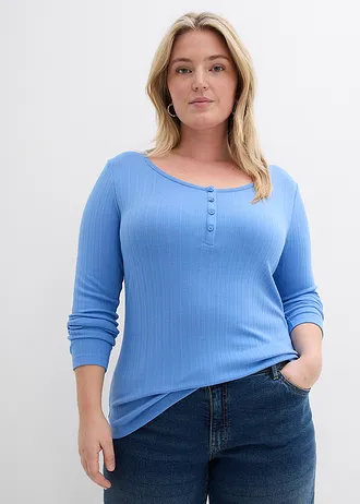 Geribde longsleeve, Kleur: middenblauw