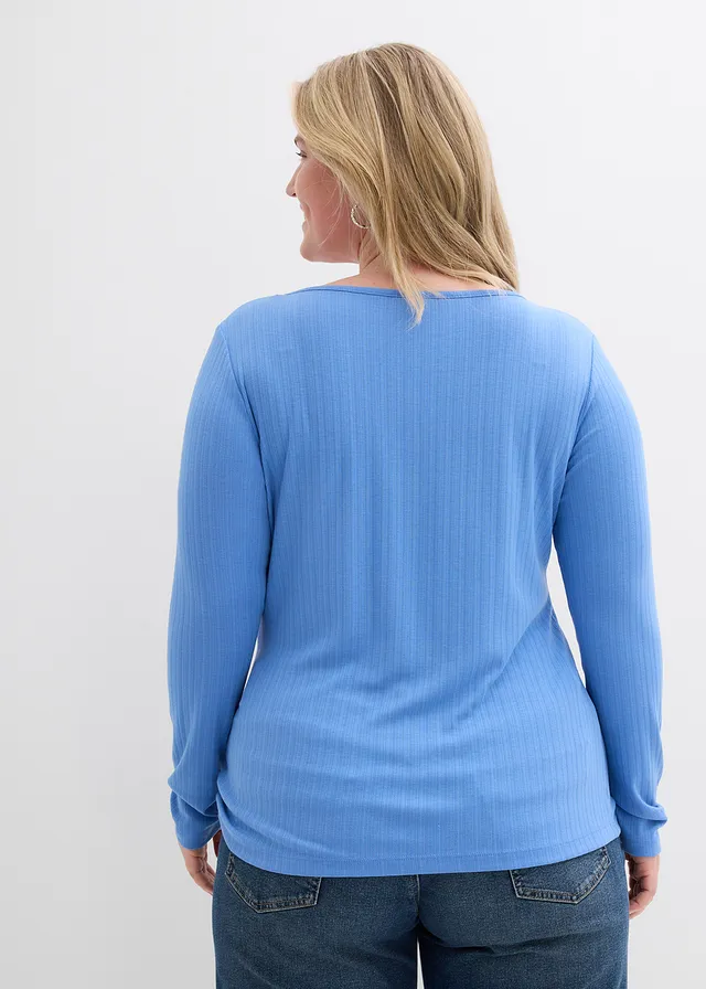Geribde longsleeve, Kleur: middenblauw