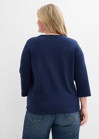 Heavy jersey shirt met 3/4 mouwen van puur biologisch katoen, Kleur: donkerblauw