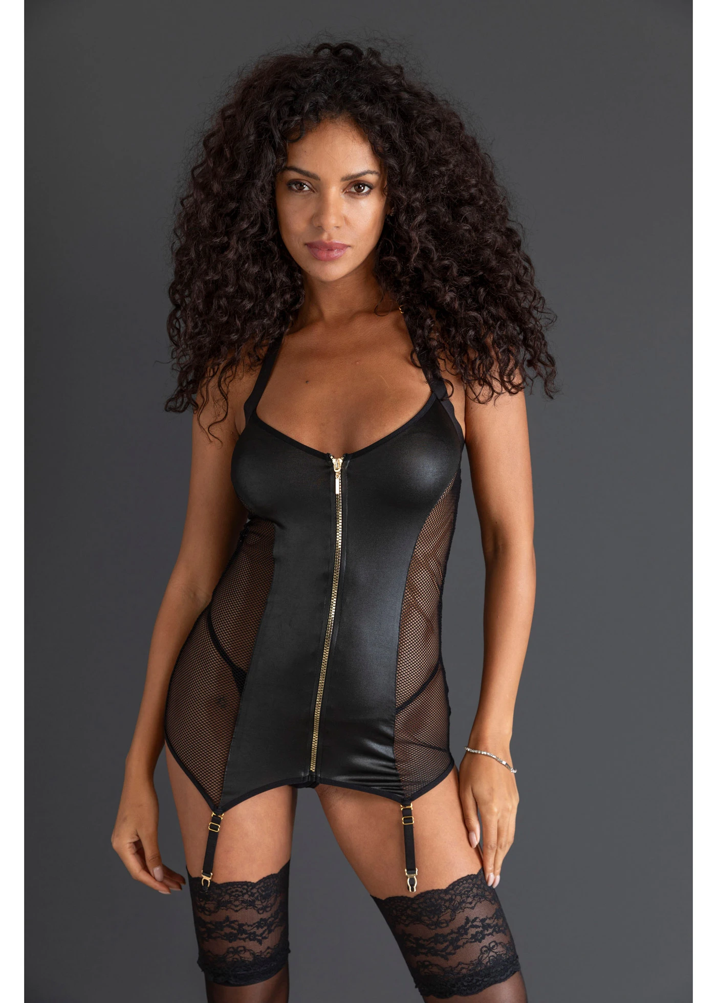 Sexy jurk met jarretelles en ritssluiting • zwart • bonprix online shop