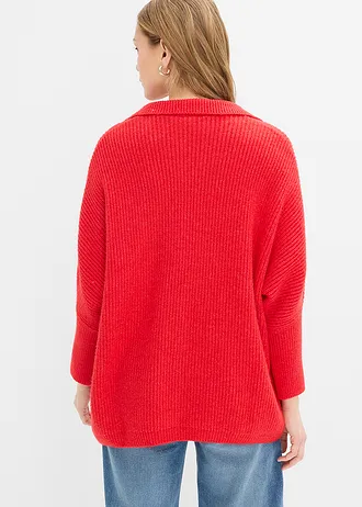 Oversize-pulóver s polo golierom • jahodová • obchod bonprix