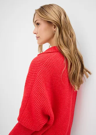 Sweter oversize z kołnierzykiem polo • truskawkowy • sklep bonprix