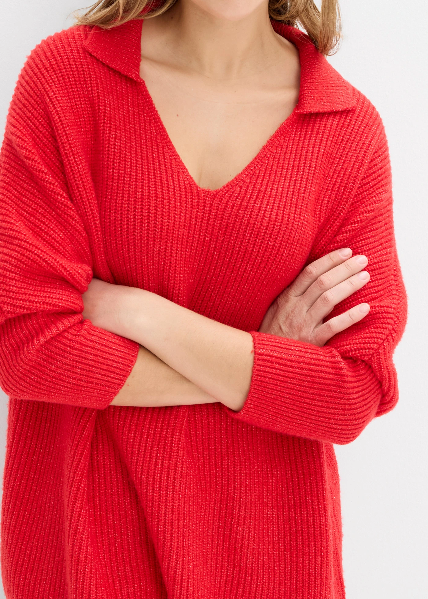 Pulover oversize cu guler polo • roșu-căpșună • magazin bonprix