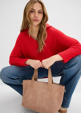 Pulover oversize cu guler polo • roșu-căpșună • magazin bonprix