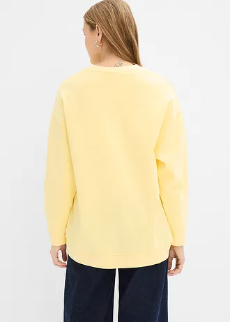 Oversized sweater met splitten van zachte badstof, Kleur: lichtgeel