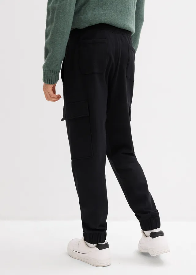Joggingbroek met cargozakken, loose fit, Kleur: zwart