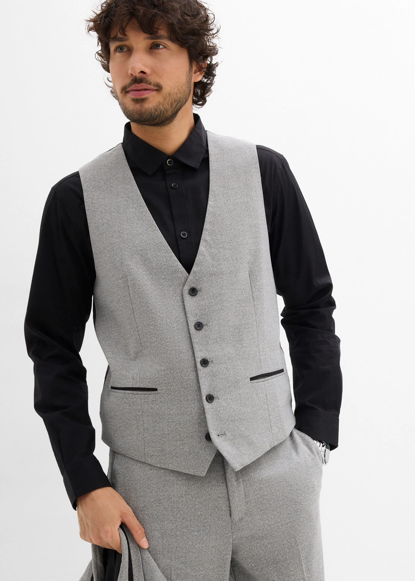 Pak met gilet, regular fit (3-dlg. set) • lichtgrijs gemêleerd • bonprix online shop