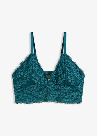 Bralette zonder beugels met gebloemd kant, Kleur: pepergroen