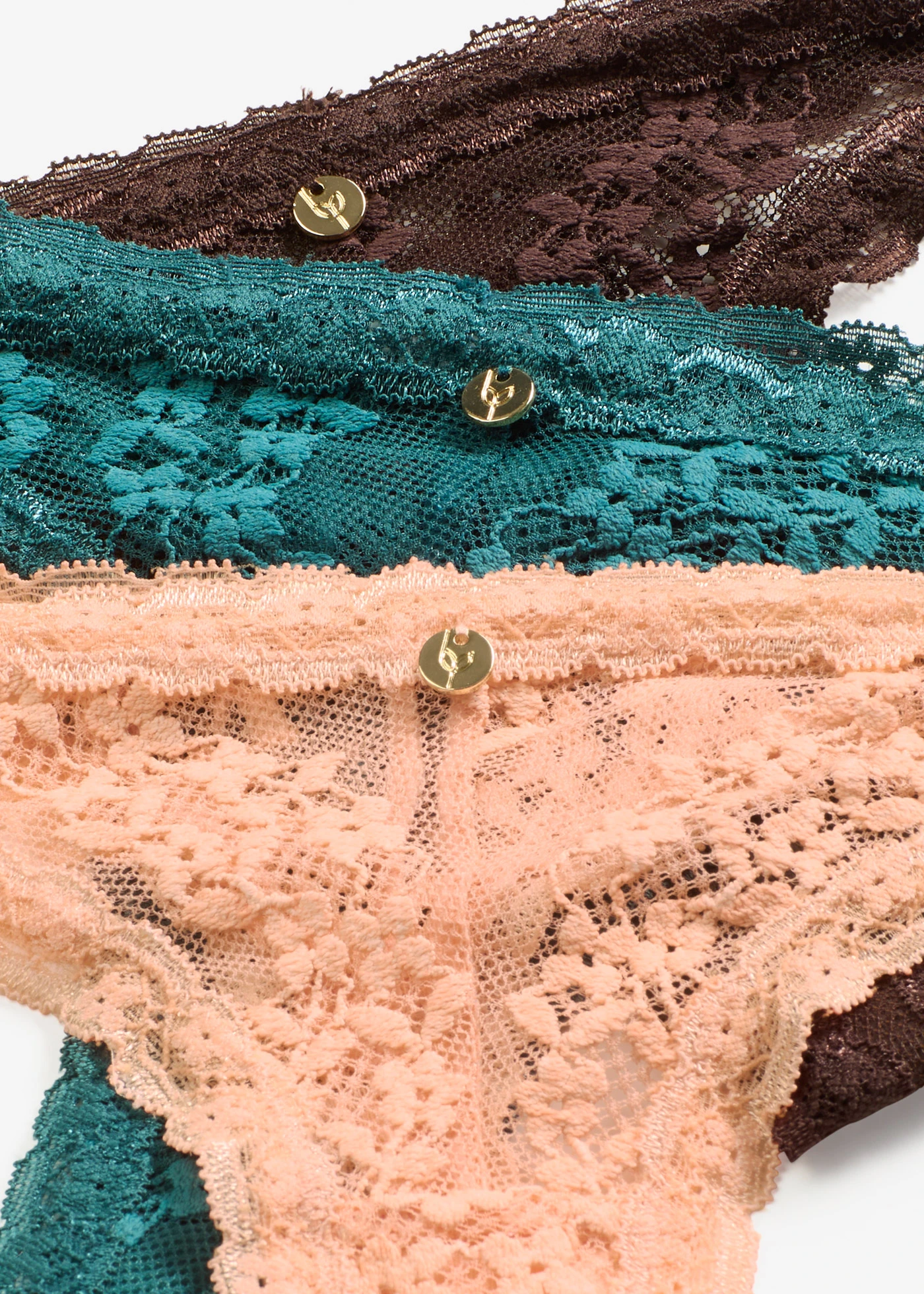 String met bloemenkant (3 stuks) • donkerbruin+soft papaya+pepergroen • bonprix online shop