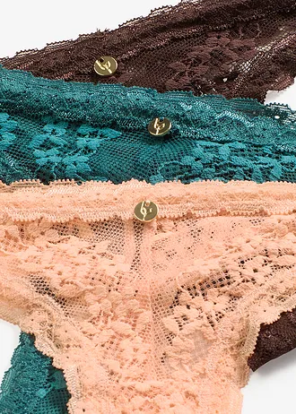 String met bloemenkant (3 stuks) • donkerbruin+soft papaya+pepergroen • bonprix online shop